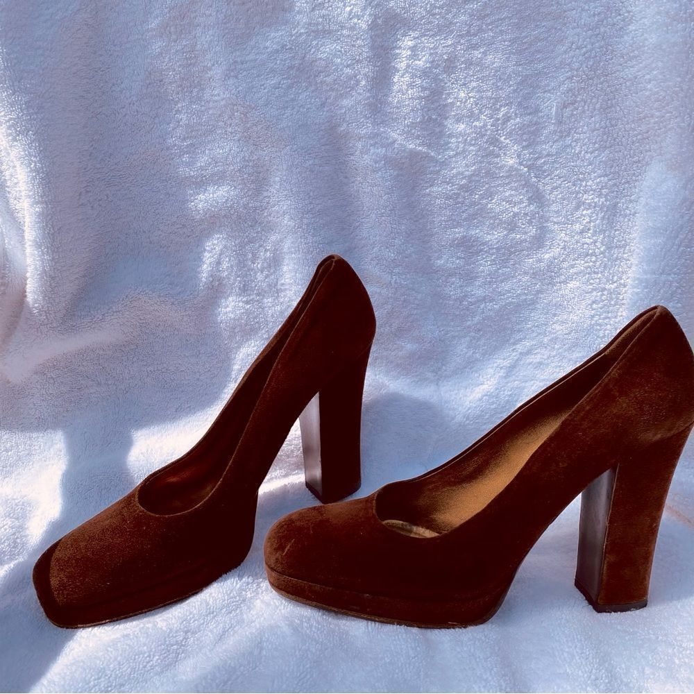 Y2K Miu Miu Brown Suede Square Toe Pumps